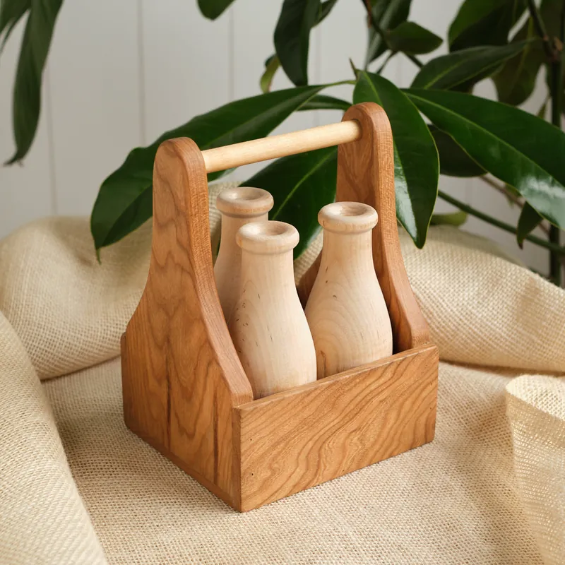 Camden Rose Milk Crate with 3 Wooden Bottles by Camden Rose